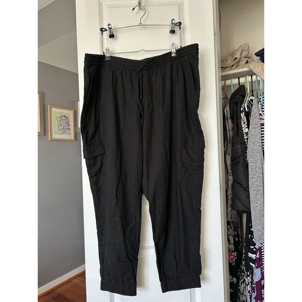 Banana Republic Black Linen Cargo Joggers